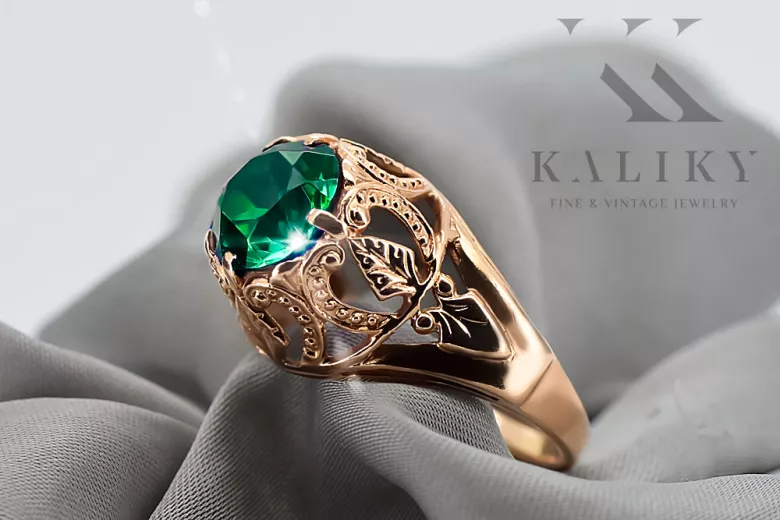 Vintage craft Ring Emerald Original Vintage 14K Rose Gold vrc080r
